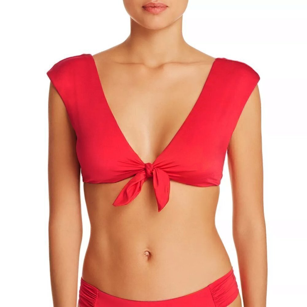 NWT Trina Turk Women's Getaway Tie Front Solids Cap Sleeve Swim Bikini Top